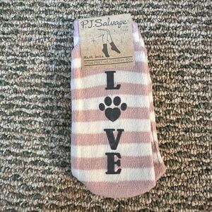 NEW P.J. Salvage Love My Dog Pink and White Striped Socks - One Size